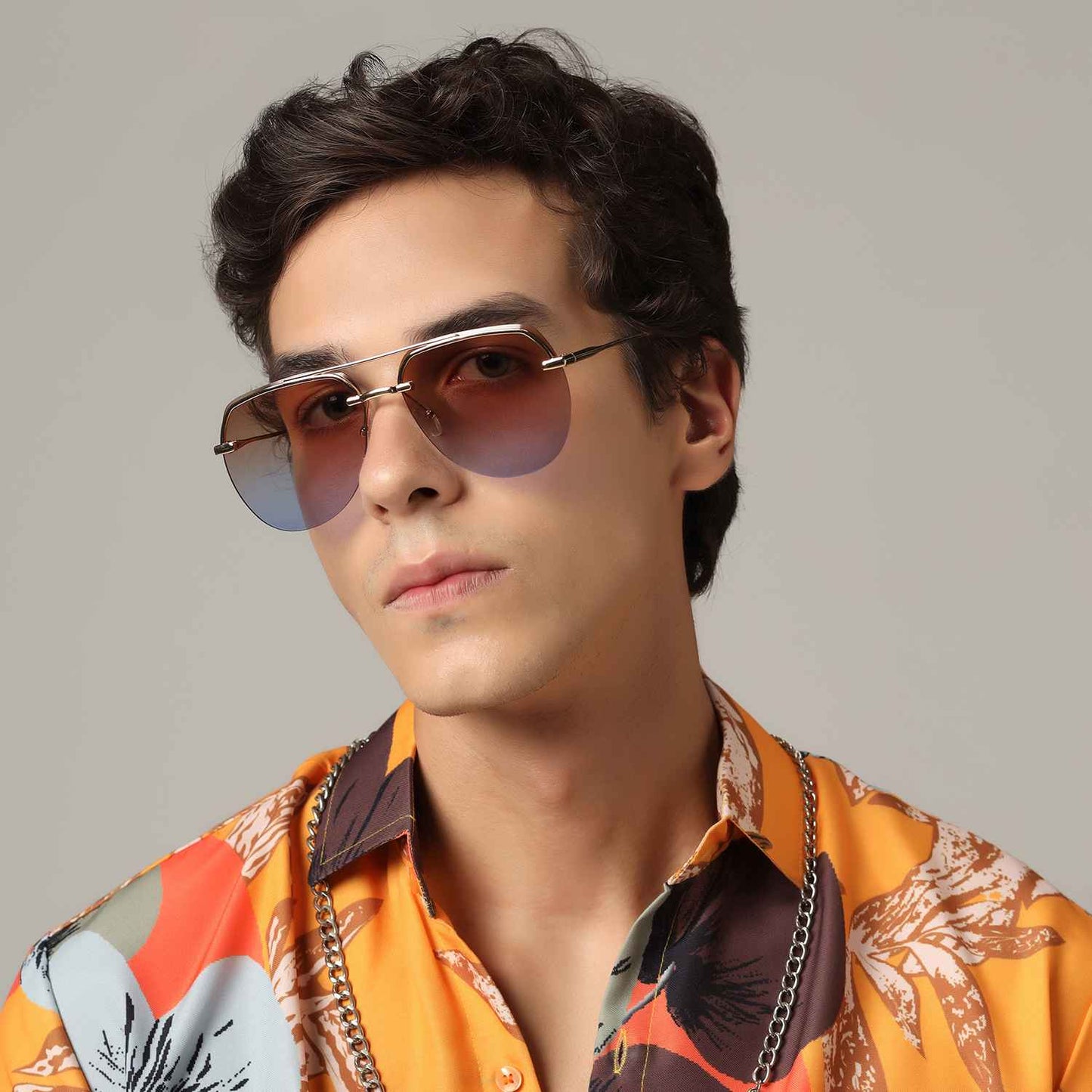 Sleek Rimless Aviator Sunglasses For Men