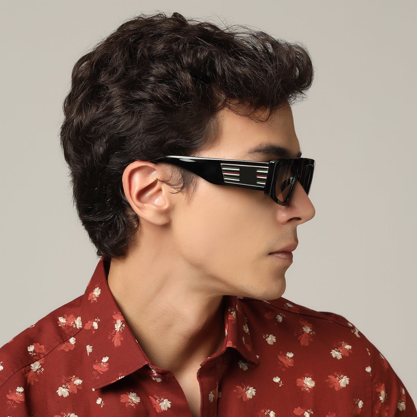 Black Retro Bold Rectangular Black Sunglasses For Men