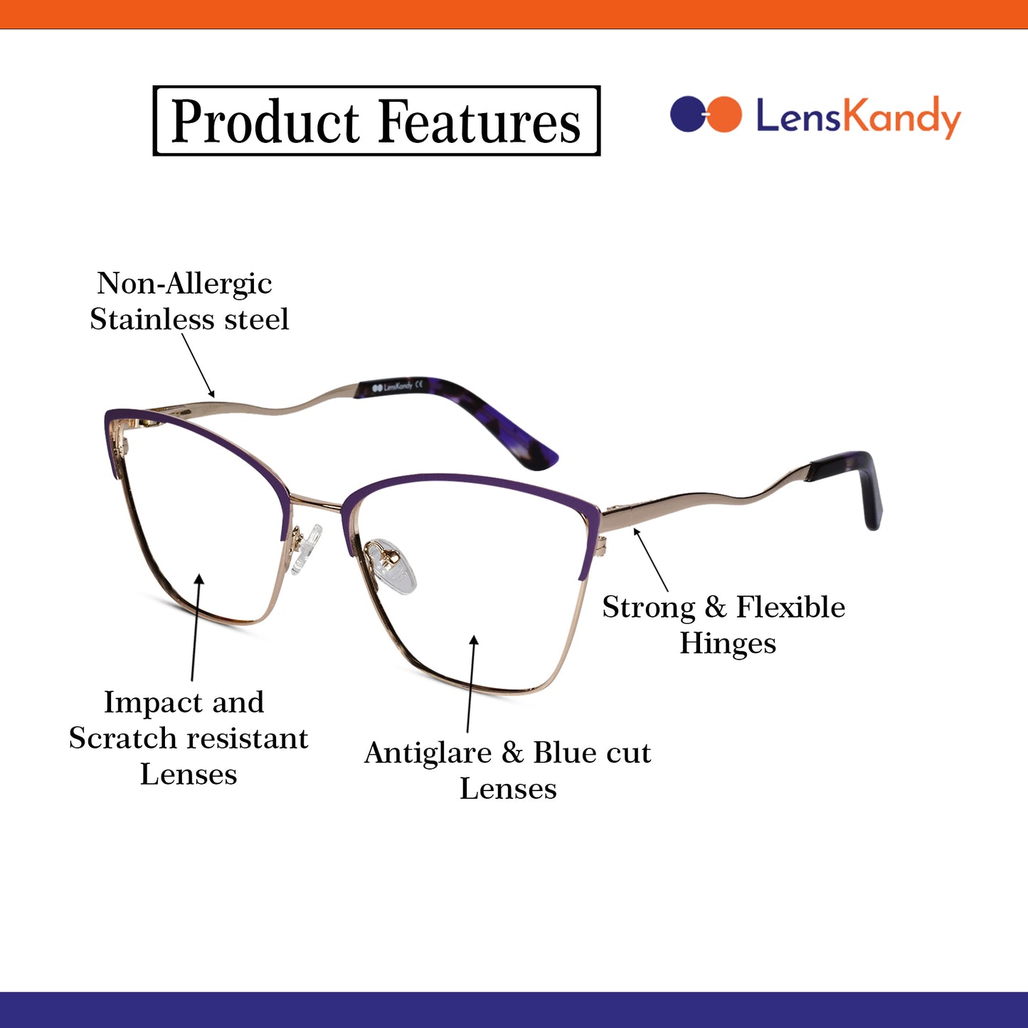 Cateye purple Color Eyeglasses For Women