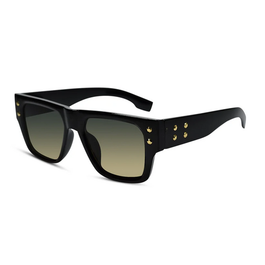 Stylish Bold Black with Green Tint Rectangular Sunglasses