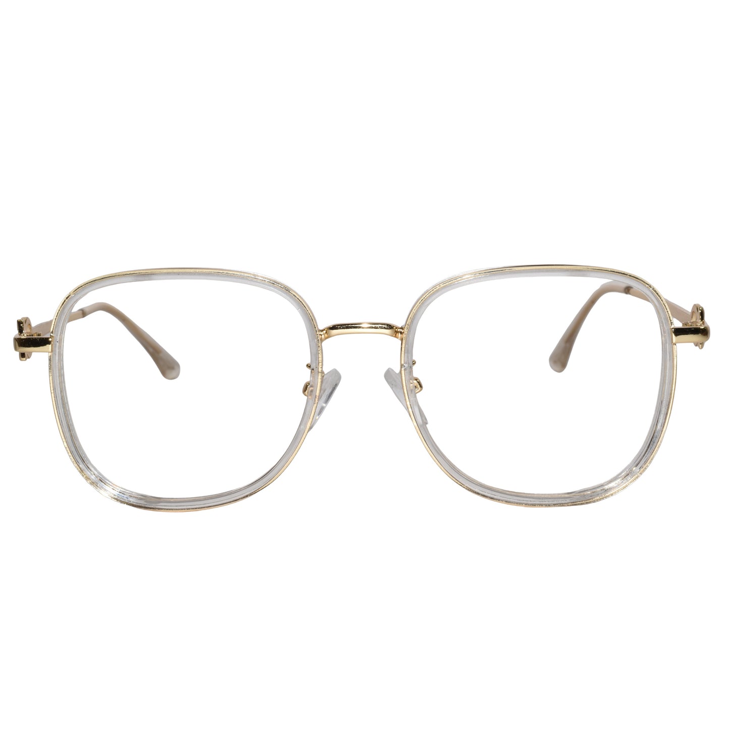 Designer Gold Square Metal Eyeglasses For Women