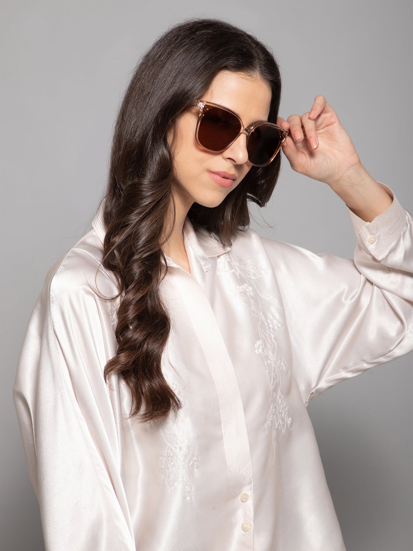 Crystal Brown Oversize Cat eye Sunglasses