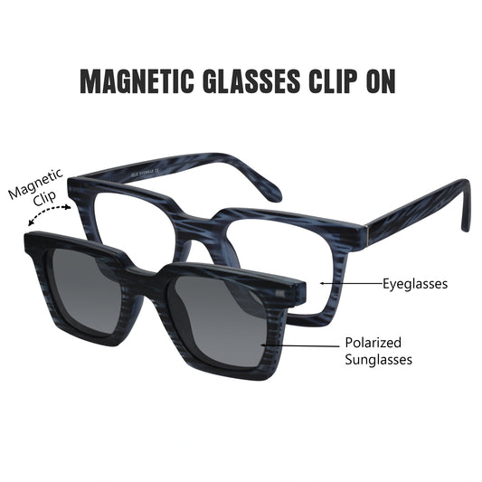 Matt Blue Clip On Wayfarer  Eyeglasses