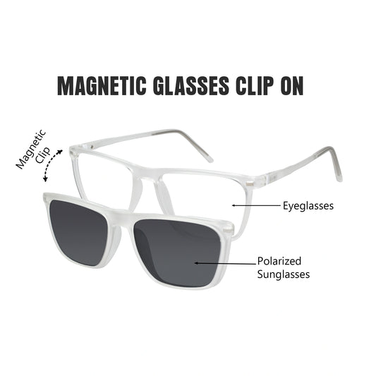 Matt Transparent Rectangular Clip On Eyeglasses for Men & Women