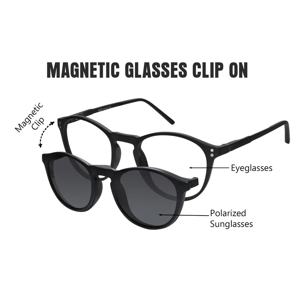 matt Blue Transparent Round Clip On Eyeglasses For Men & Women
