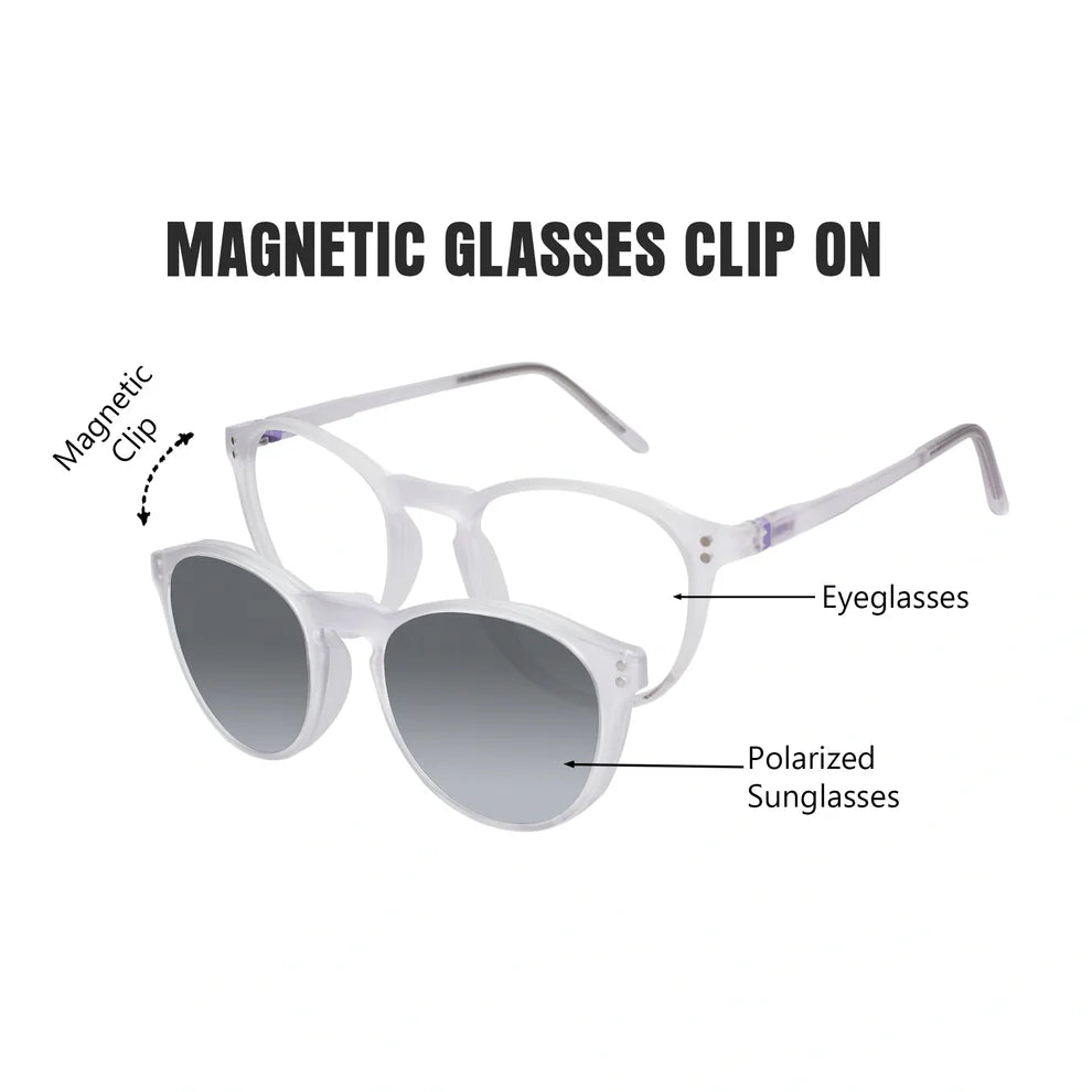 matt Blue Transparent Round Clip On Eyeglasses For Men & Women
