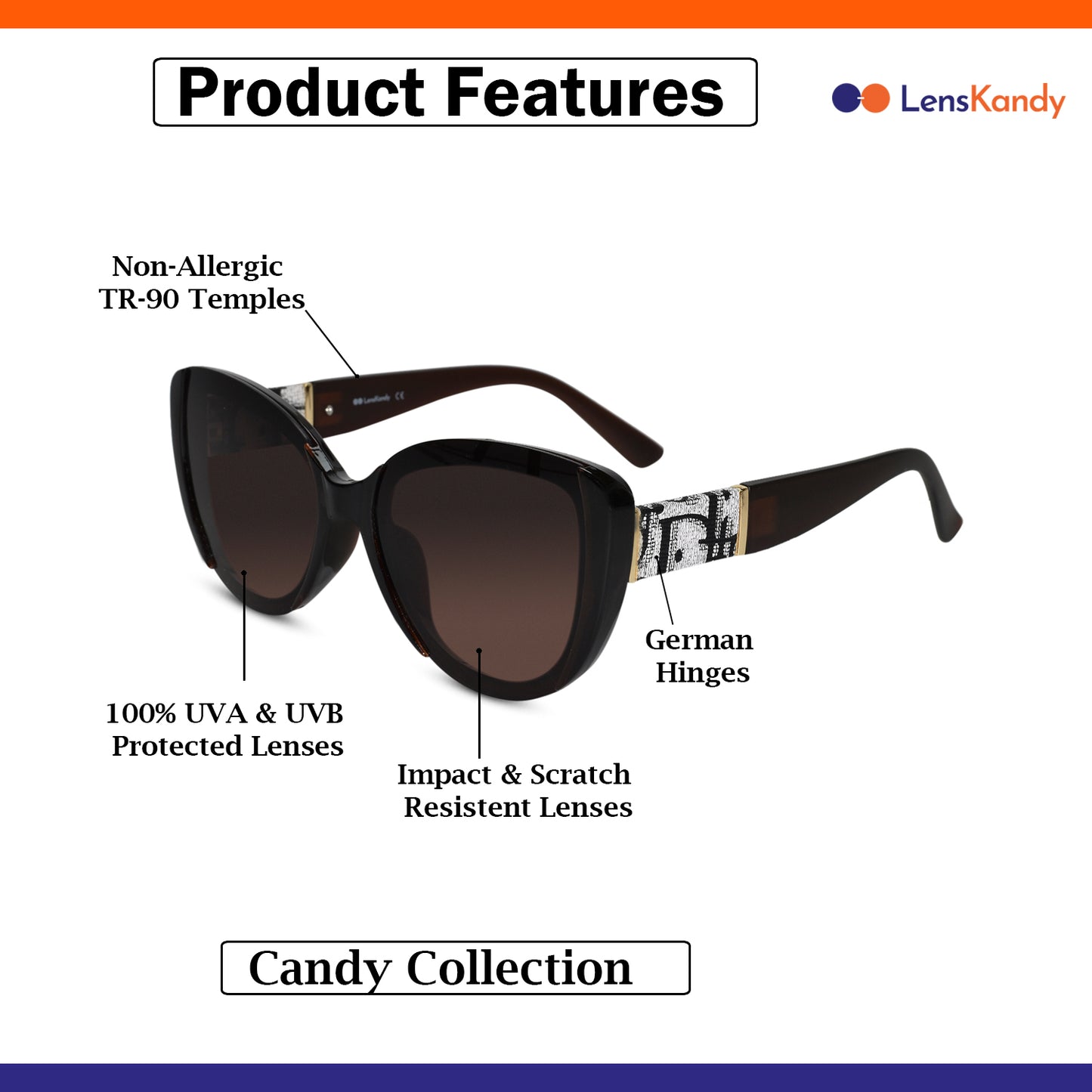 Brown Oversize Cat eye  Sunglasses For Women