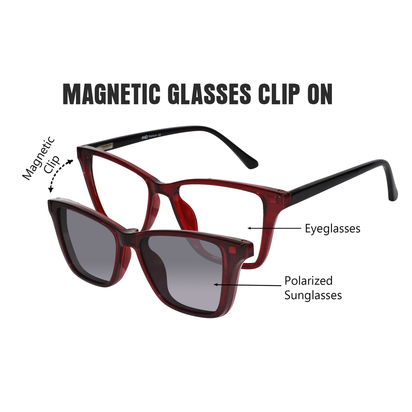 Clip on red Cateye eyeglasses for women