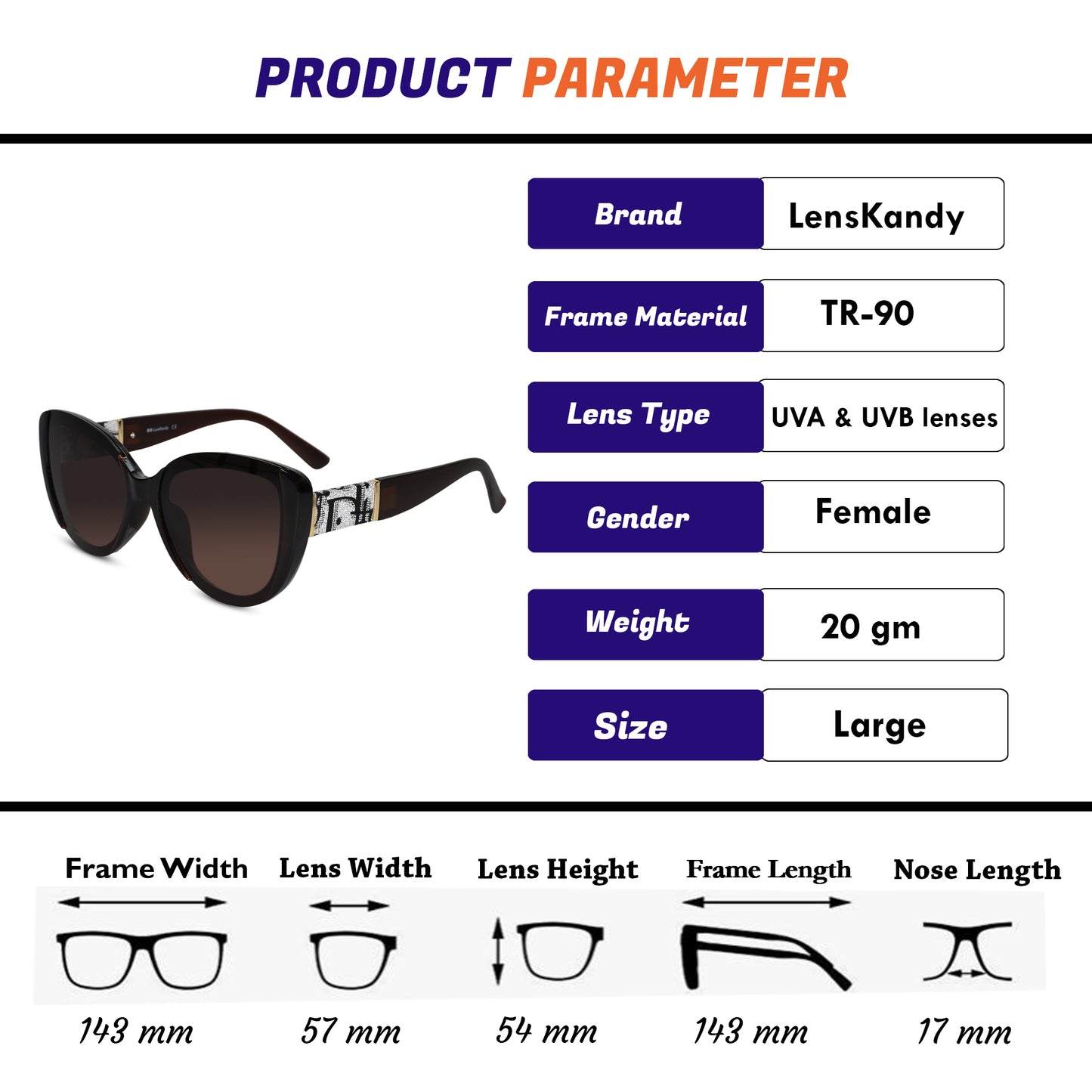 Brown Oversize Cat eye  Sunglasses For Women