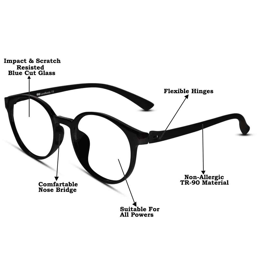 Round Full Rim Matt-Black Eyeglasses For Men & Women