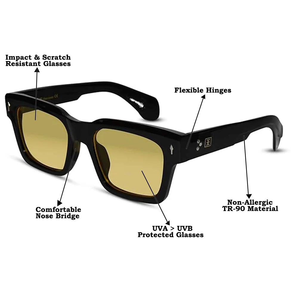 Black Bold Wayfarer Yellow Sunglasses For Men & Women