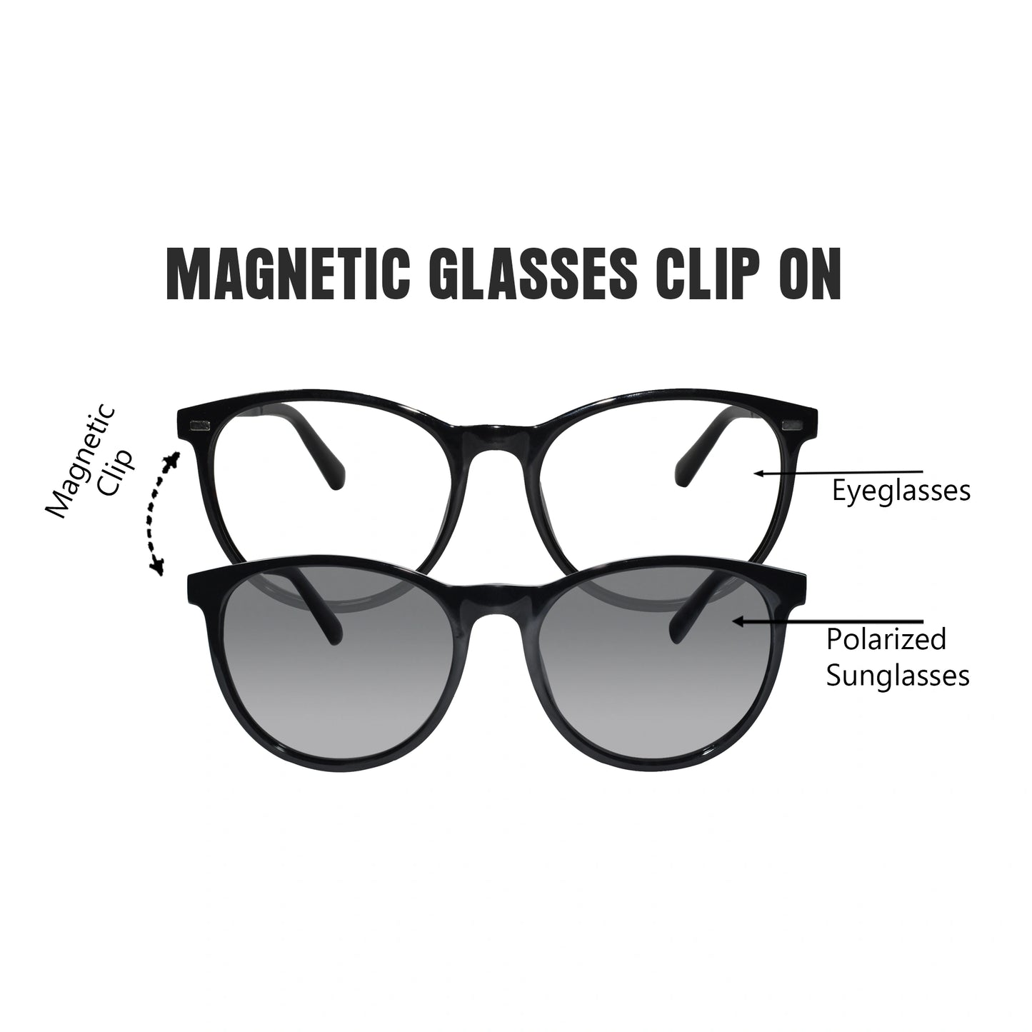 Black Round Magnetic Classes Clip On For Men & Women