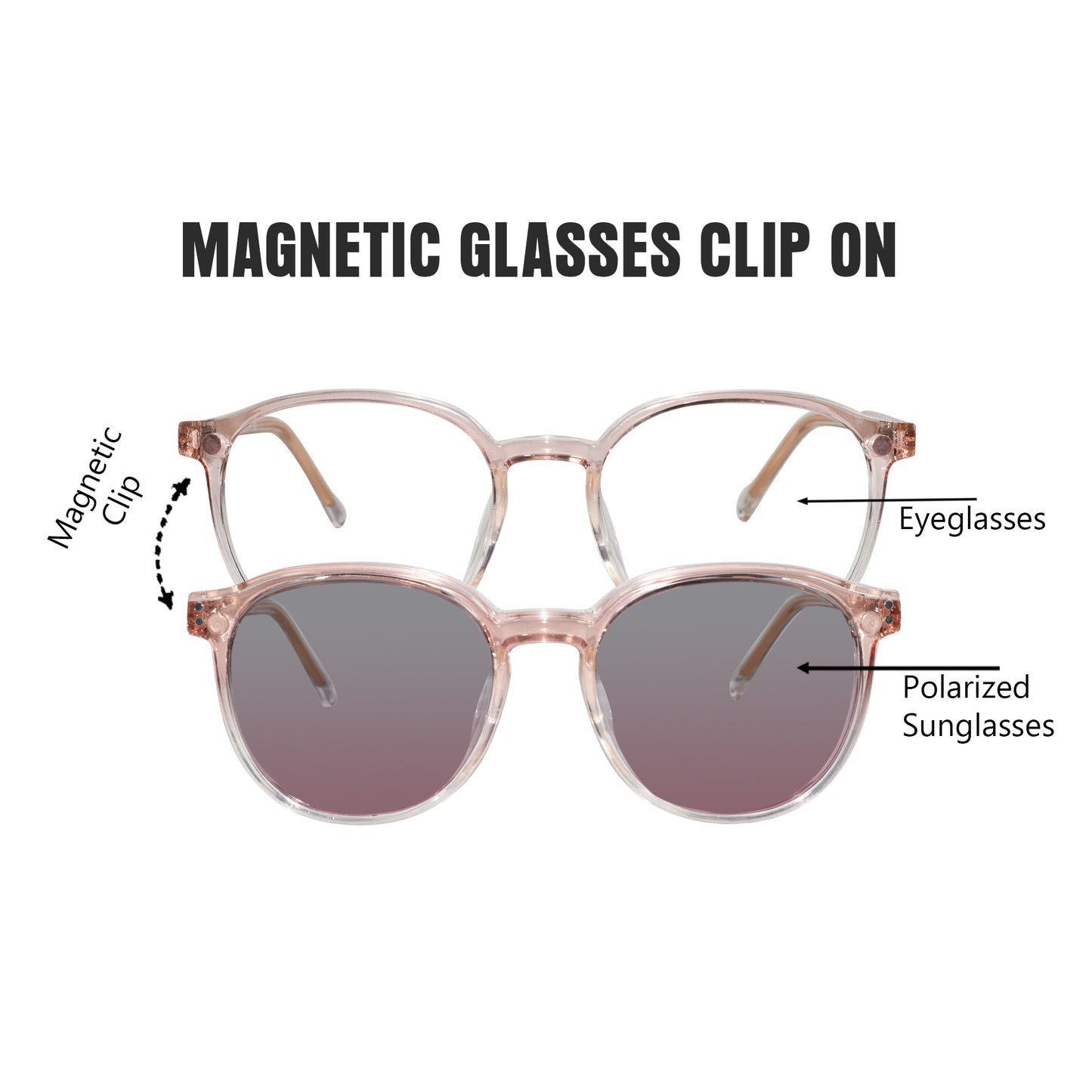Clip on transparent round eyeglasses for men & Women