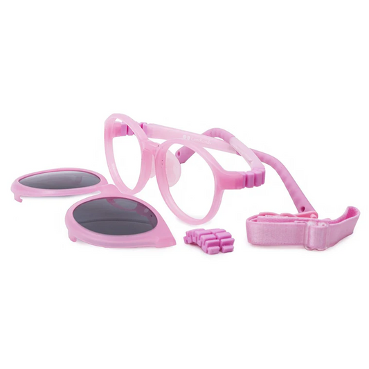 Pink Full Rim Round Flexible Clip on Eyeglasses ( 8-12 Yrs )