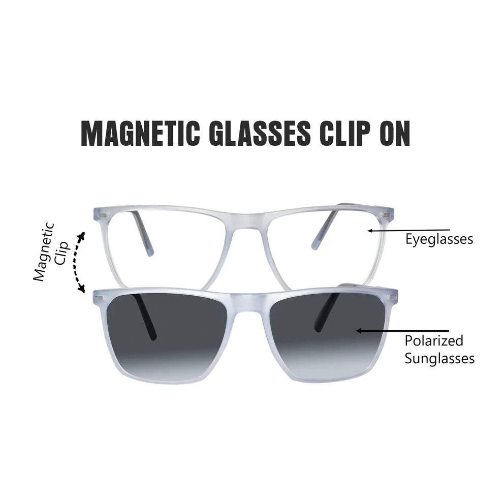 Matt Transparent Rectangular Clip On Eyeglasses for Men & Women