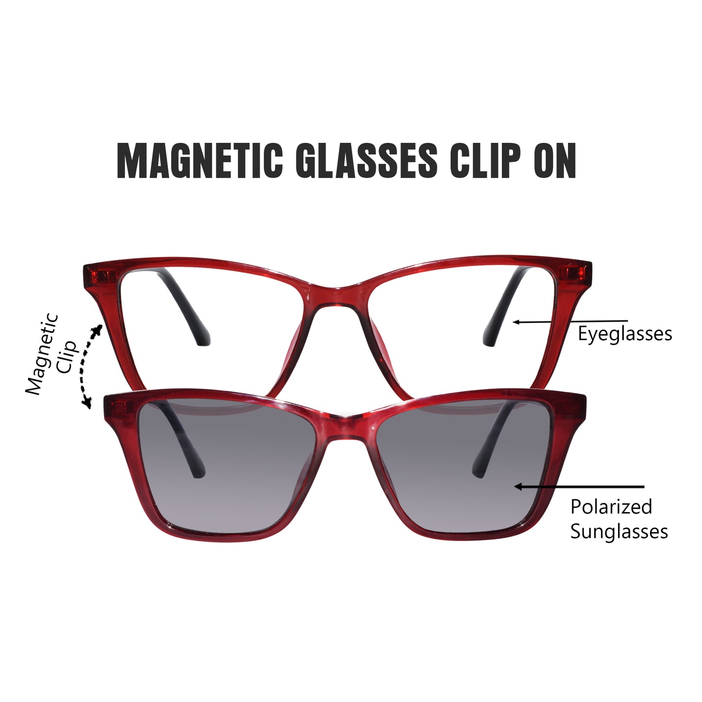 Clip on red Cateye eyeglasses for women