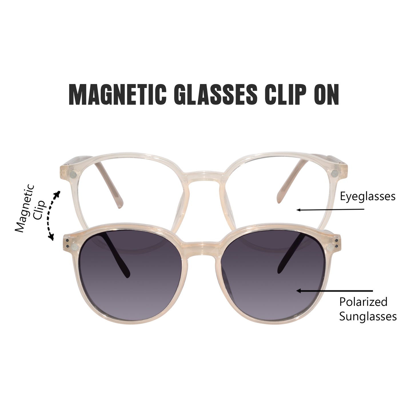 Clip on round eyeglasses for men & women