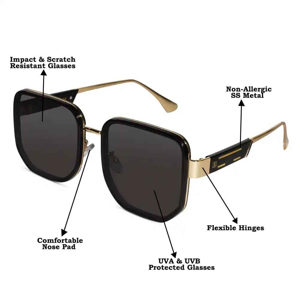 Oversize Brown with Golden Square Sunglasses For Women