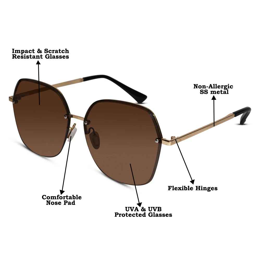 Gold Blue Oversize Sunglasses For Women