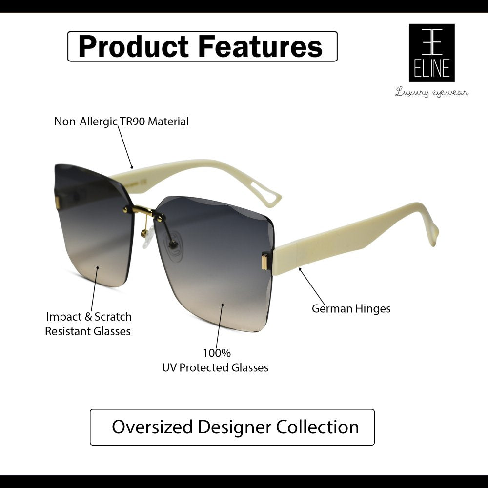 Grey Gradient Rimless Sunglasses For Women