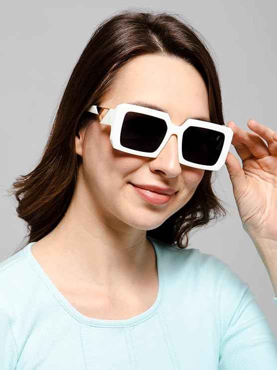 White Designer  Rectangular Sunglasses For Women
