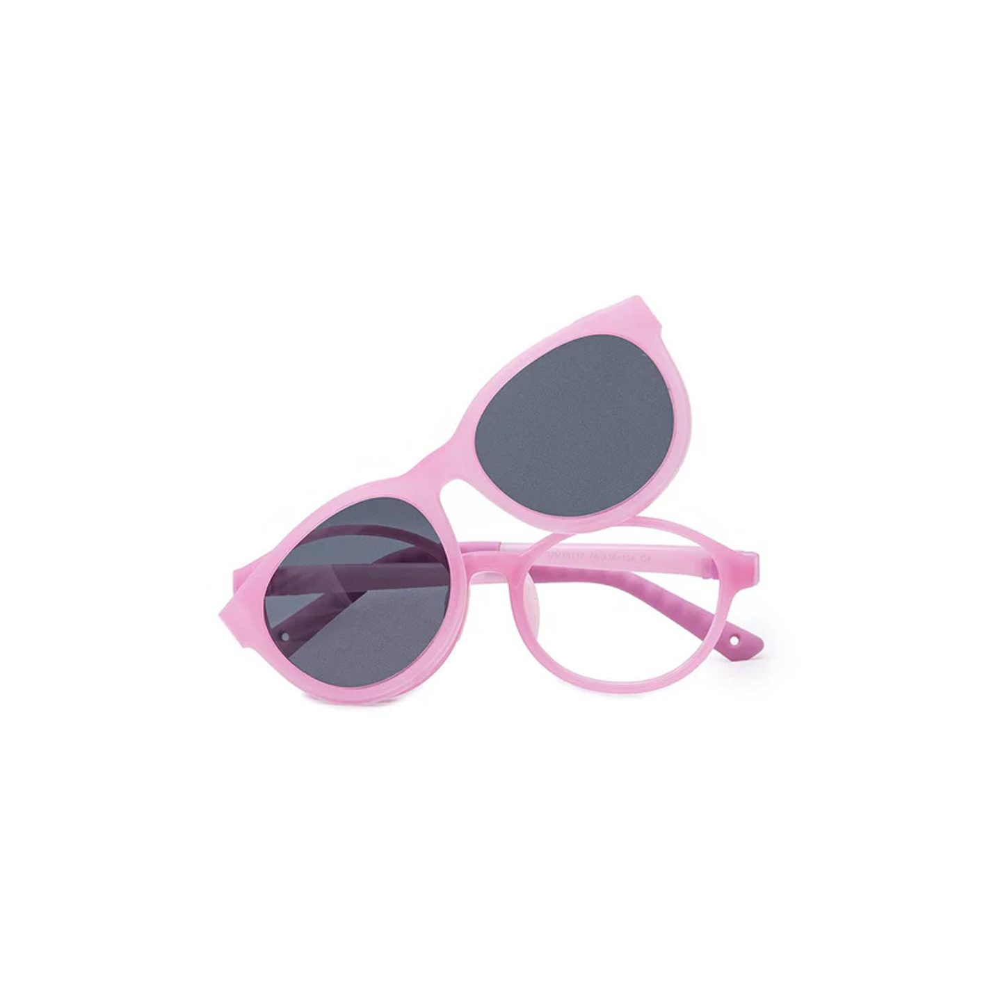 Pink Full Rim Round Flexible Clip on Eyeglasses ( 8-12 Yrs )