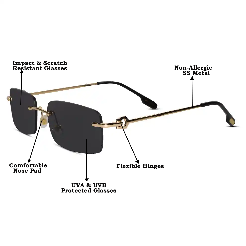 Designer Gold Black Rectangular Sunglasses