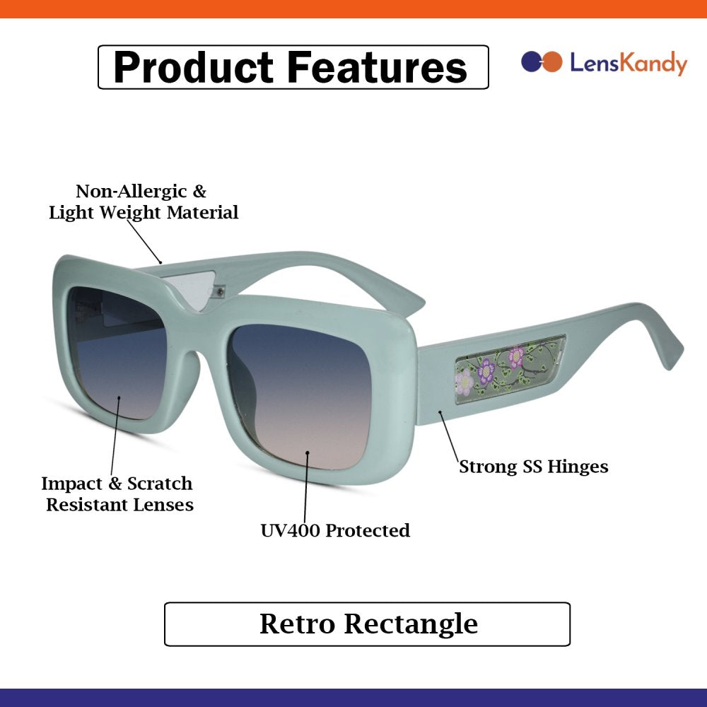 Blue Floral Designer Rectangular Sunglasses For Women