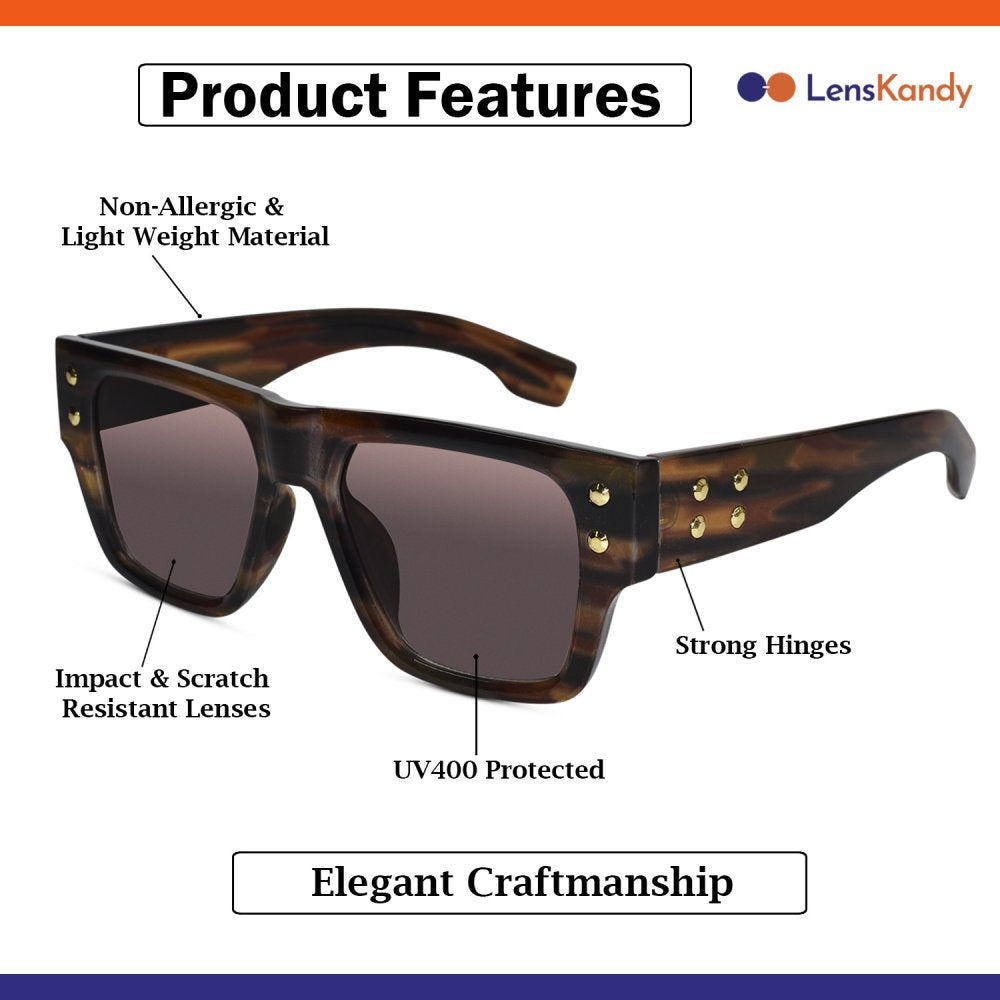 Stylish Bold  Tint Rectangular Brown Sunglasses