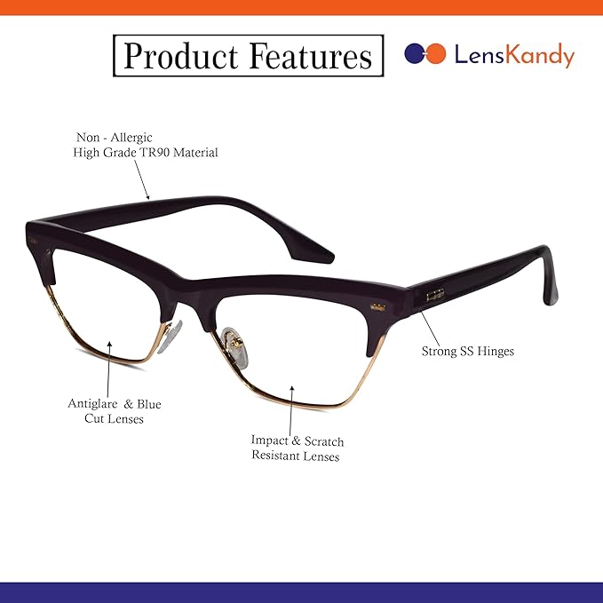 Black Half Rim Computer Cat eye Eyeglasses For Women