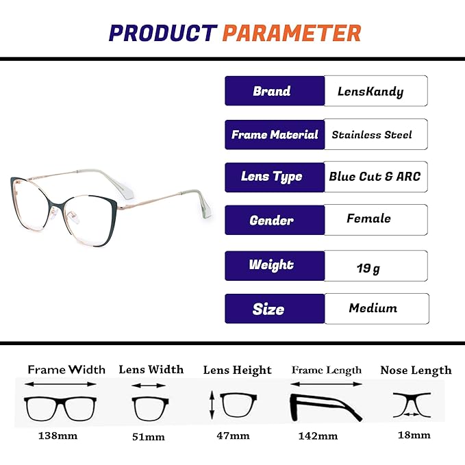 Gold Green Cat eye Eyeglasses for women
