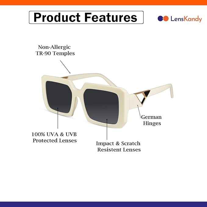 White Designer  Rectangular Sunglasses For Women