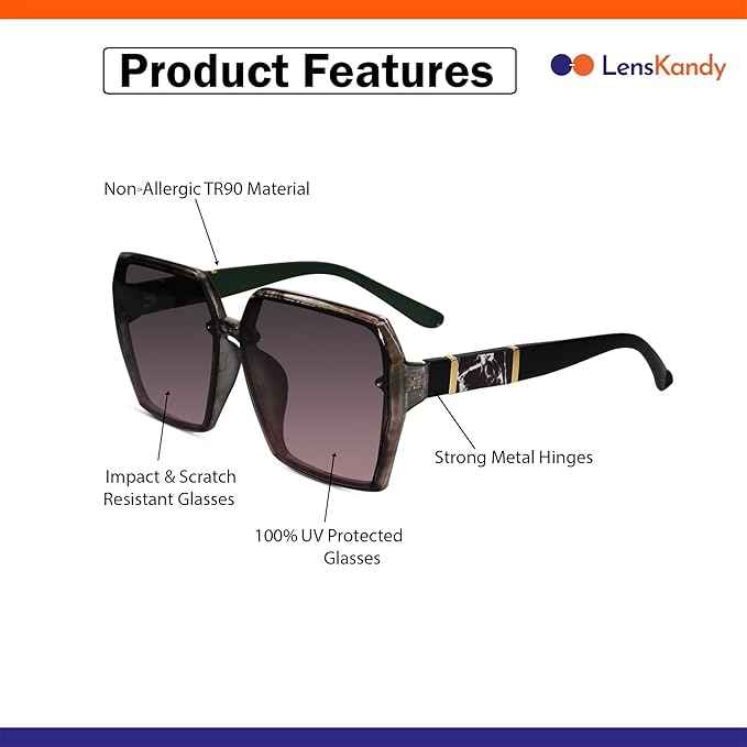 Brown Oversized Square Sunglasses For Women
