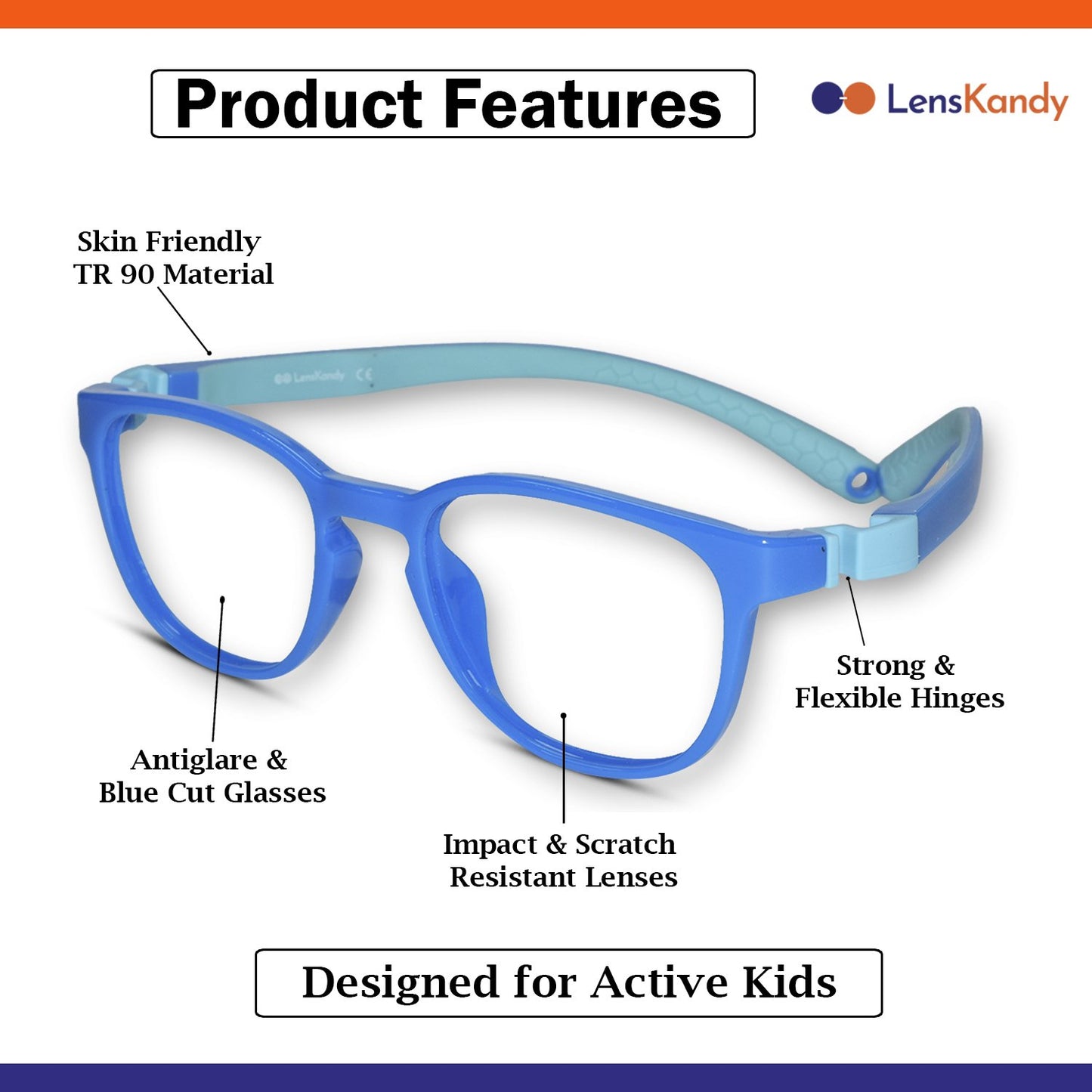 Flexible Blue Eyeglasses For Kids