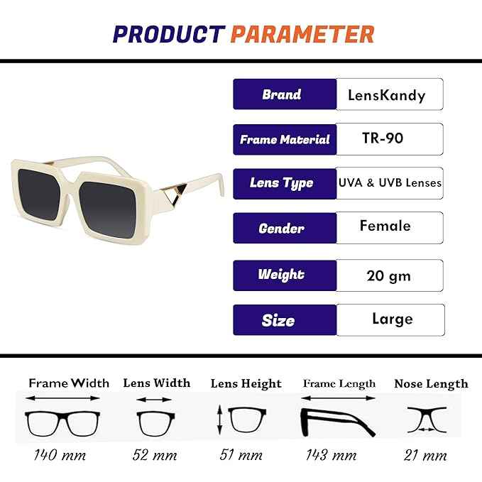 White Designer  Rectangular Sunglasses For Women