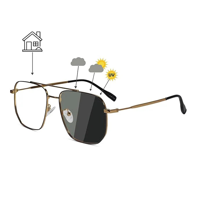 Blue Cut Photochromic Lens with Anti Glare Square Full Frame Rectangular Men