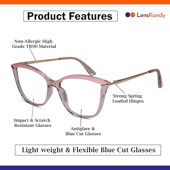 Pink Gold Cat Eye Eyeglasses For Women
