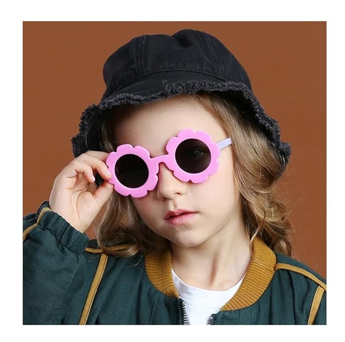 Pink Round Floral Sunglasses For Girls