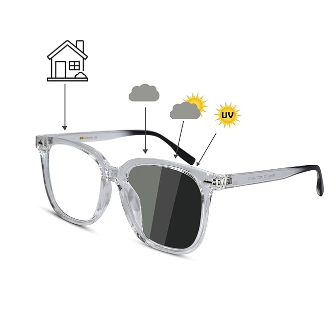 Blue Cut Plus Photochromic Lens with Anti Glare and UV Protection Square Full Frame Rectangular Men's Spectacles Glasses