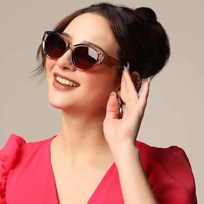 Crystal Brown Stylish Cat Eye Sunglasses