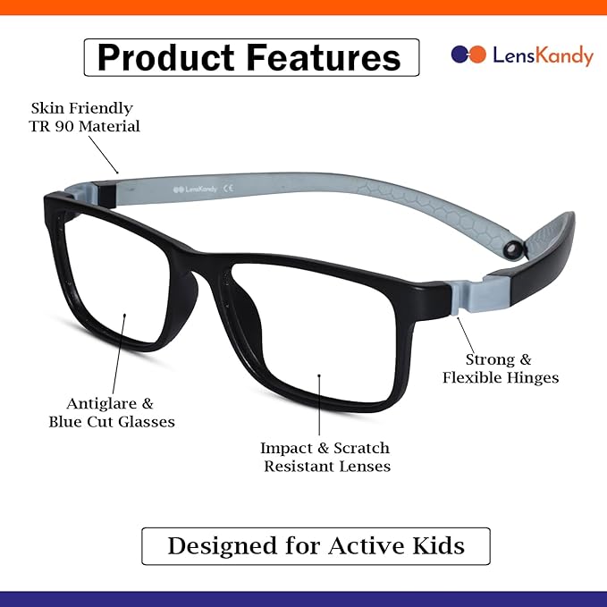 Flexible Full Rim Blue Rectangle Eyeglasses 6-10 yrs