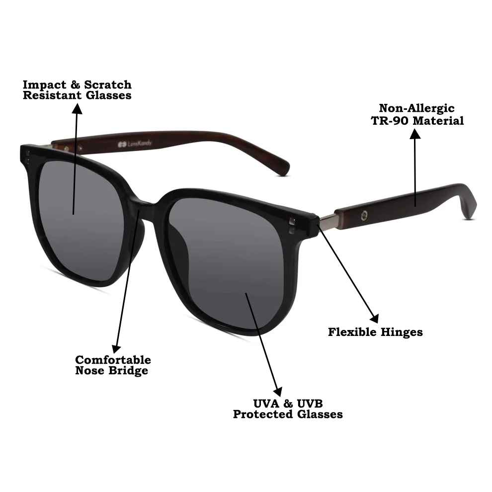 Hexagonal Black Sunglasses For men