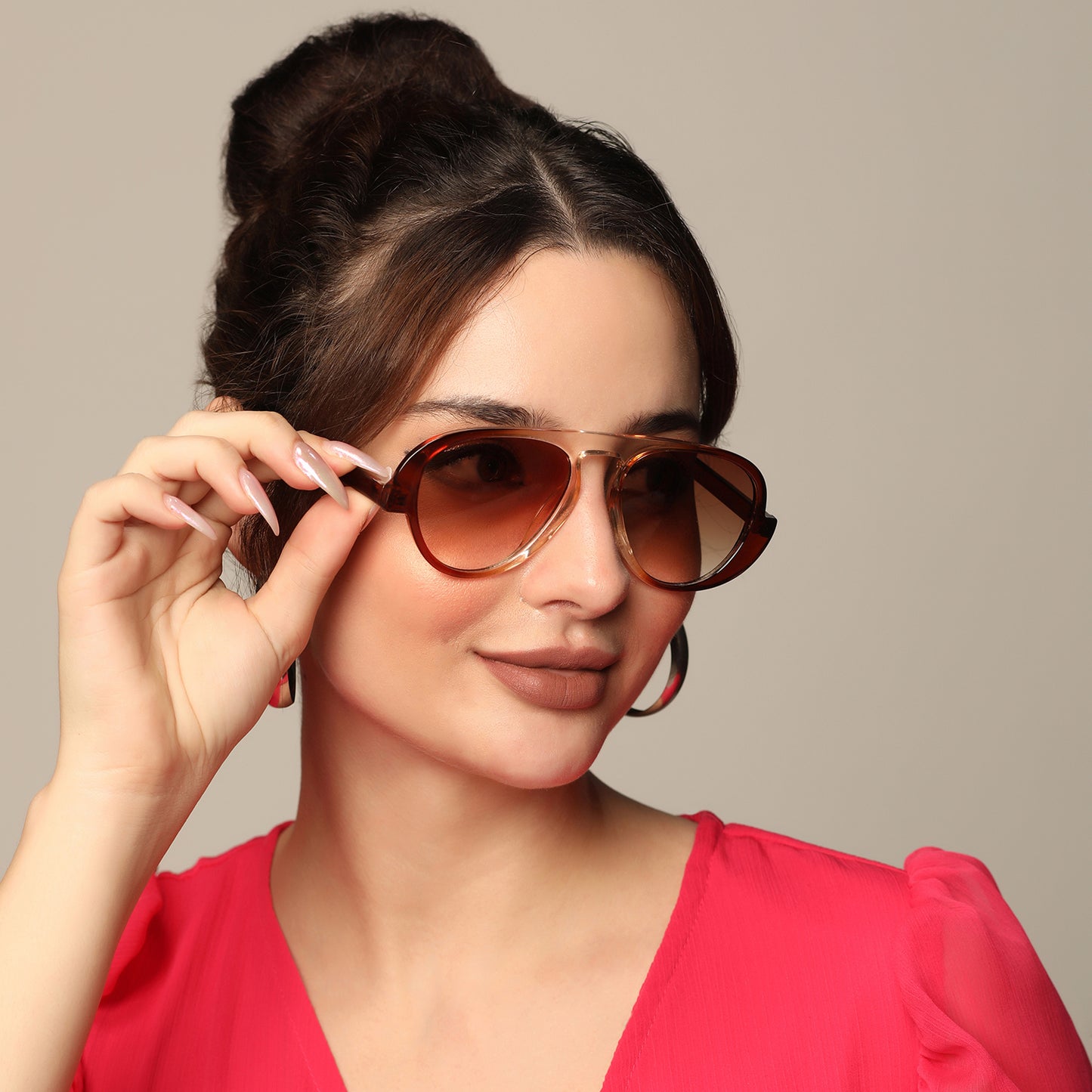 Dual Tone Stylish Avaitors  Brown Sunglasses