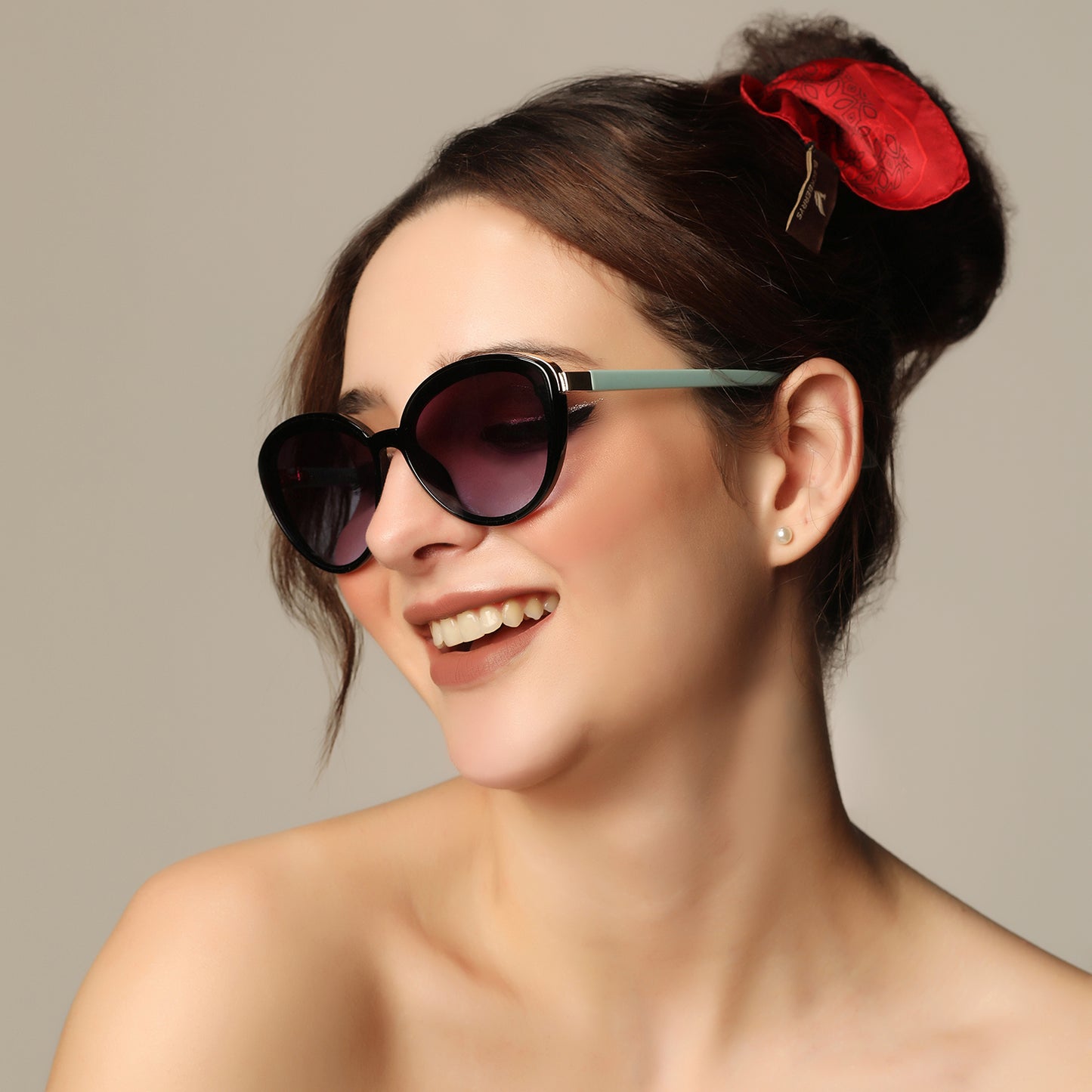 Designer Cat Eye Black-Green Sunglasses For Women