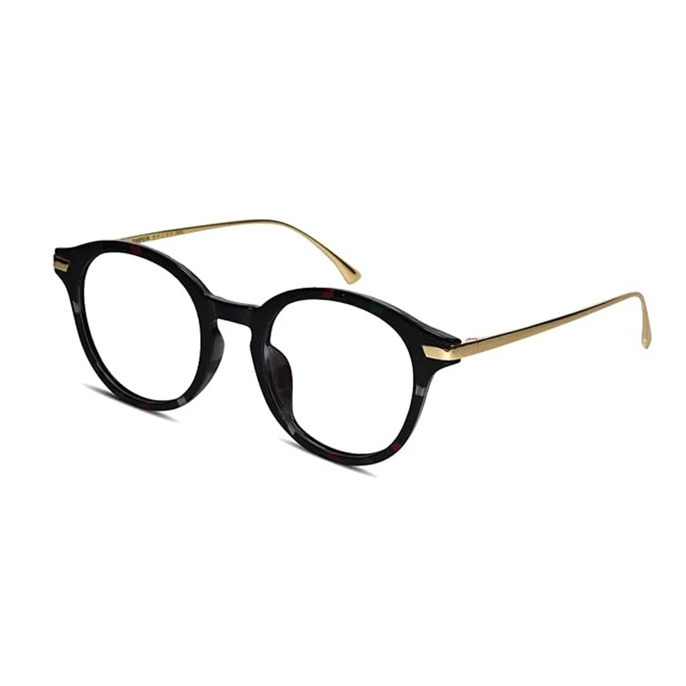 Shiny Dual Tone Black Printed Round Eyeglasses