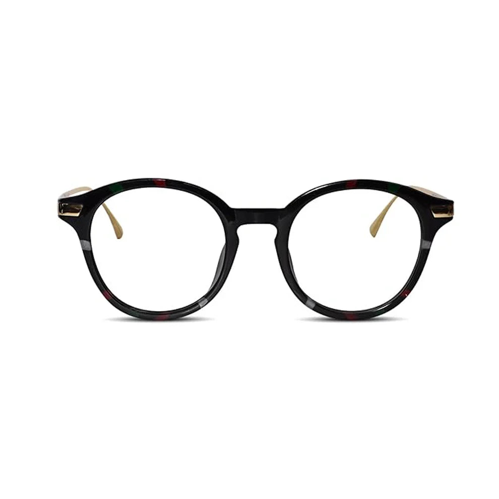 Shiny Dual Tone Black Printed Round Eyeglasses