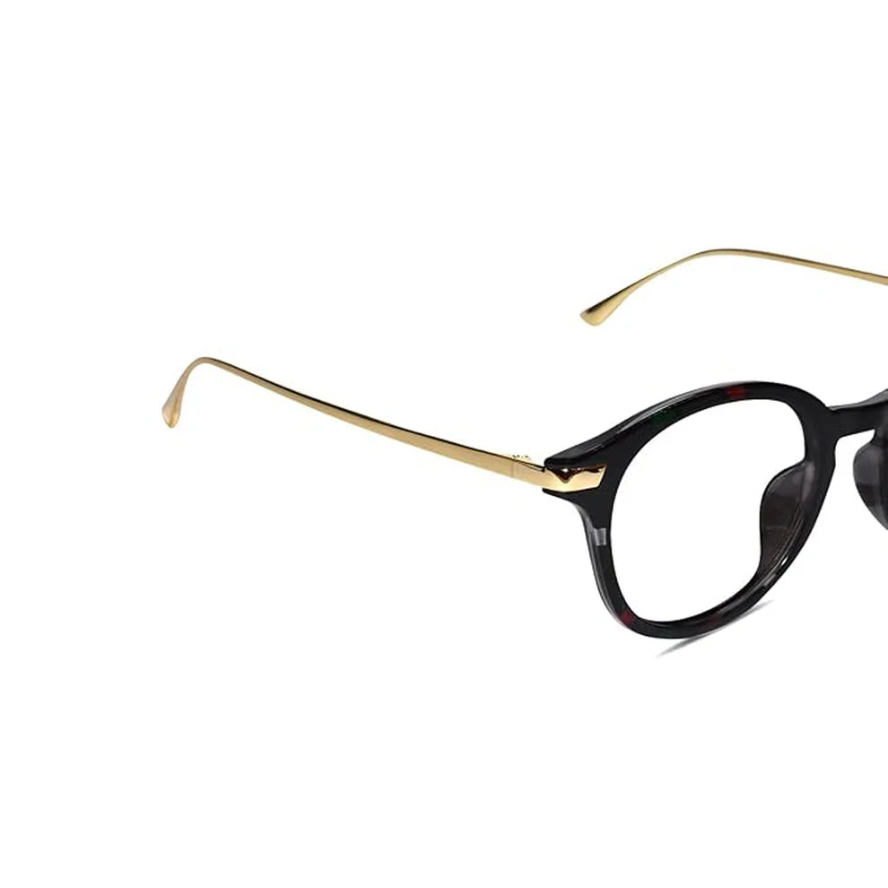 Shiny Dual Tone Black Printed Round Eyeglasses