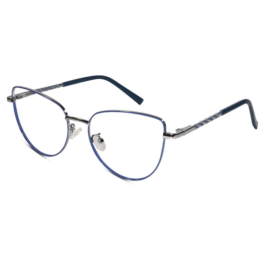 Designer Blue Metal Full Frame Cat Eye Eyeglasses For Women