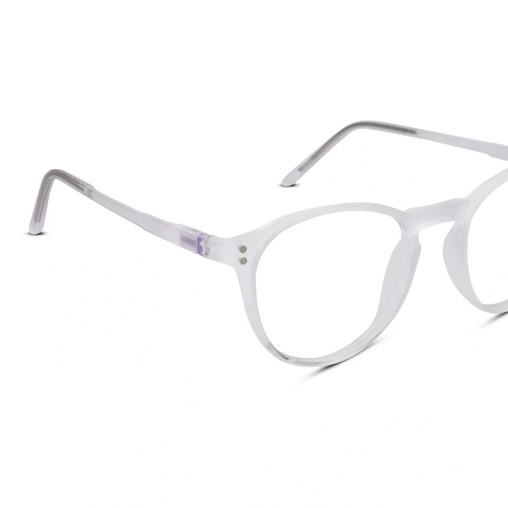 matt Blue Transparent Round Clip On Eyeglasses For Men & Women