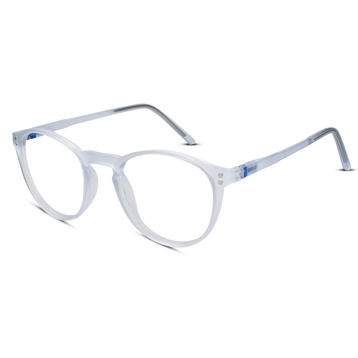 matt Blue Transparent Round Clip On Eyeglasses For Men & Women